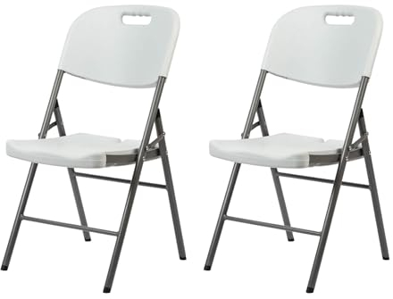 Rebecca Mobili Set mit 2 Klappstühlen für den Außenbereich, Gartenstühle, weiß, grau, Kunststoff, Stahl, platzsparend, für Camping, Picknick, Maße HxBxT: 88 x 45 x 50 cm - Art. RE7005