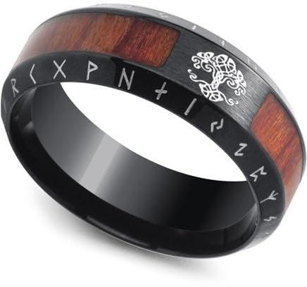 WESTMIAJW Viking Runes Ring Men Viking Norse Tree of Life Rings Jewellery for Men Size Z+1