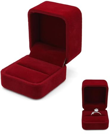 WisePoint Caja Anillo, Caja Anillos Boda de Terciopelo Caja Anillo Compromiso Único, Organizador Anillos para Compromiso, Propuesta de Matrimonio, Boda, Ceremonia, San Valentín (Rojo)