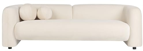 Beliani Sofa Samtstoff Creme weiß 3-Sitzer mit Dekokissen modern für Wohnzimmer Leiren