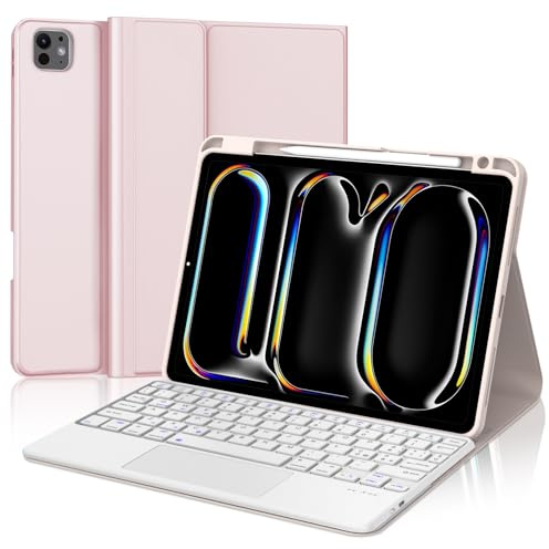 Custodia con Tastiera per iPad Pro 11 M5 2025 / M4 2024 con Touchpad | Cover Bluetooth Magnetica QWERTY Italiano Tastiera per iPad Pro 11 Pollici (M5/M4, 2025/2024), Rosa