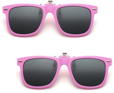 FUIPVGI 2 Pièces Clip Lunettes de Soleil Enfant Clip Lunettes de Soleil Polarisées Clip Lunettes Polarisant Pour Garçons et Filles Surlunettes de Soleil Polarisées Flip Up Clip Solaire(Rose)
