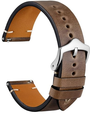 WOCCI 20mm Leder Uhrenarmband, Ölwachs Vollnarbenleder (Natürliches Braun)