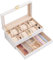 ProCase Uhrenbox mit 12 Fächern, Uhrenkasten mit Glasdeckel, 2 Ebenen, Uhrenkoffer mit herausnehmbaren Uhrenkissen Uhrenschatulle für Schmuck, Ringe, Armbänder und Halsketten -Weiß