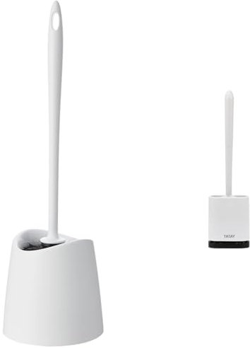 Tatay Toilet Brush Wc, White, 12 X 12 X 38 Cm + Silicone Toilet Brush, Flexible, with Quick Drying Ventilation, Gray Brush.