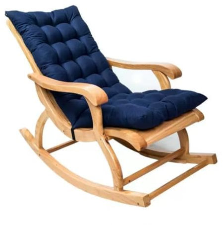 Schaukelstuhl Sitzauflage Mit 8cm Dicke, Hochlehner Auflage Mit Bändern, Universell Stuhlkissen for Hochlehner Niedriglehner Gartenstuhl(Navy Blue)