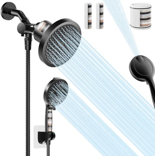 Shower Heads with Handheld Shower Combination, 6 High Pressure Rain Shower Head with Filters, 5 Hand Filtered Shower Head, Black Double Shower Head Set with 69 Stainless Steel Shower Hose