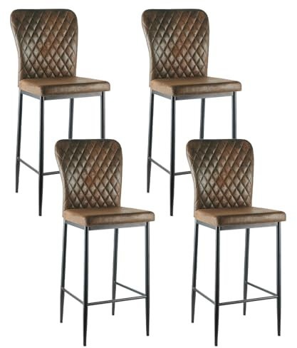 JYMTOM Barhocker 4er Set Designer Barstuhl Hocker, Kunstleder Stuhl,mit modischer Hocker mit Metallbeine Tresenhocker Rückenlehne Fußstütze für Bistro Esszimmer und Bar (4, Braun)