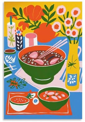 XJRZHLDU Vietnamesisches Pho-Poster, Retro-Restaurant-Poster, asiatische Küche, Esszimmer, Poster, 1 Leinwand-Poster, Schlafzimmerdekoration, Landschaft, Büro, Raumdekoration, Geschenk, 20 x 30 cm