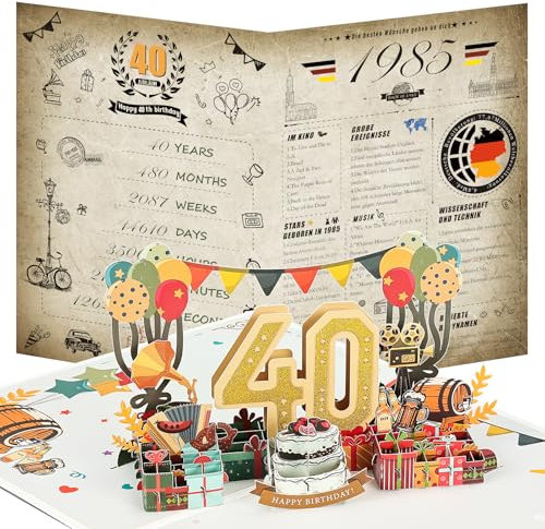 Joyoldelf 40. Geburtstagskarte, 1985 Jahrgang Zeitung Geburtstag Karte, 3D Pop Up Grußkarten mit Umschlag, Vintage Geburtstag Geschenke für Mann und Frau