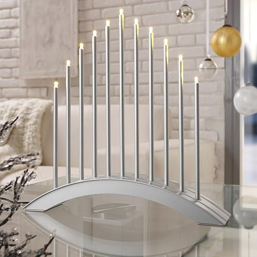 LED Lichtbogen Weihnachten SL19-1 – Elegante LED-Dekorationsleuchte mit 11 Leuchtstäben, energiesparend & warmes Licht, chrom-mattes Design