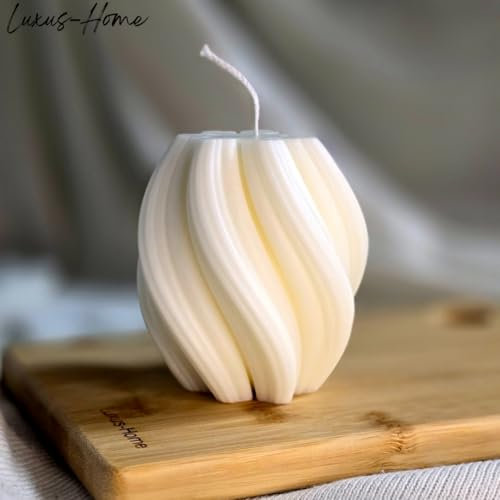 Luxus-Home Mittlere Wellenkerze - Handgemachte Sojawachskerze, deko - Wohnzimmer - Spiral-Kerze- Geschenke - Candlesdeko - Geschenke für frauen - Elegante Dekoration - Geburtstage - Weiße Kerze