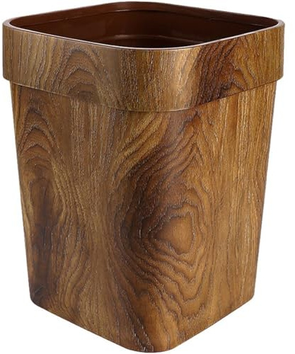 Wood Grain Trash Can Large Capacity Trash Can Retro Style Pressing Ring Plastic Garbage Bin Mimetic Wood Grain Kitchen Bathroom Waste Bins