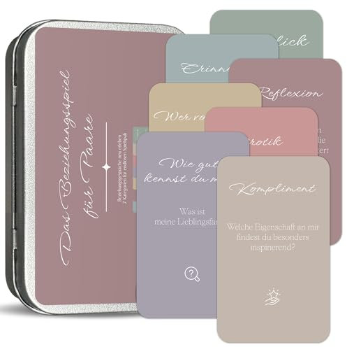 BIROYAL Kartenspiele für Paare - Sieben einzigartige Themen - 240 Fragen Spiel Paar - 120er fragekarten für Paare gespräch mit Metallbox - Pärchenzeit - Geschenk für das Frischverheiratete Paar