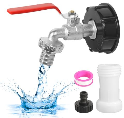 IBC Tank Zubehör, IBC Tank Auslaufhahn 1000l Wassertank Zubehör Auslaufhahn, 3/4 Zoll IBC Auslaufhahn IBC Container Zubehör mit IBC Adapter Kappe für Wassertank Wasserhahn