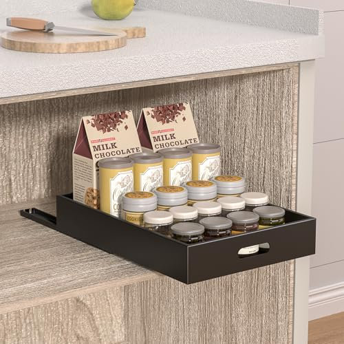 Diwoker Tiroir Coulissant Cuisine, 1 Pièce Tiroir Télescopique, Rangement Coulissant Placard avec Adhésif, Rangement et Organisation de Cuisine (Noir, 25x43x6cm)