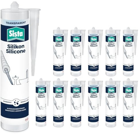 Sanitär Silikon für Innen Transparent Bad und Küche - Schimmelressistent - UV und Witterungsbeständig - Perfekt für Badewannen, Waschbecken Toiletten (12 x 280ml)