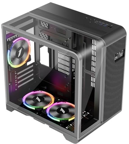 1st Player RT5 ARGB Micro ATX Black PC Gaming Case - Dual Chamber, Digital Display and Curved Panoramic Tempered Glass (3 x ARGB Fans Pre-installed)
