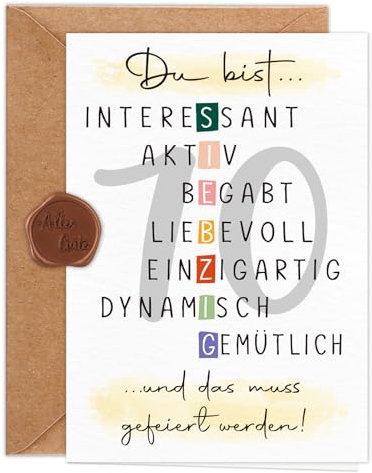 Giftota Geburtstagskarte 70 Jahre Frau Mann (A6 Klappkarte mit Umschlag & Wachssiegel), Schöne Geschenkkarte zum 70. Geburtstag mit besonderen Designs, 70. Grußkarten für Freunde, Geliebte und Eltern