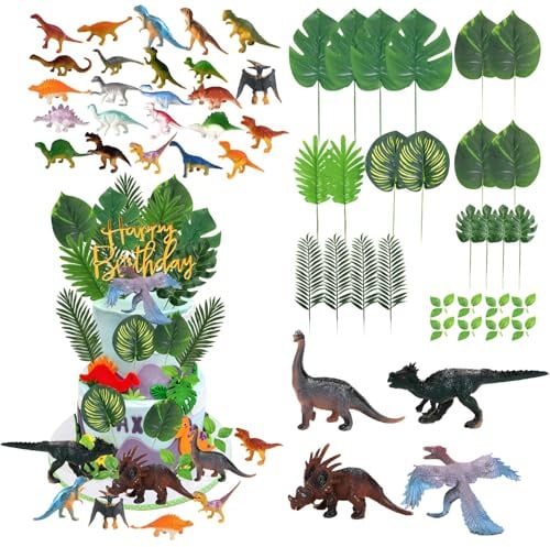 CYUaoao 56 Stück Kuchendeko Dinosaurier Set Dino Tortendeko Kuchen Deko | Geburtstag Dschungel Tortendeko Junge Dino Geburtstag Deko für Kinder Liebt Dinosaurier