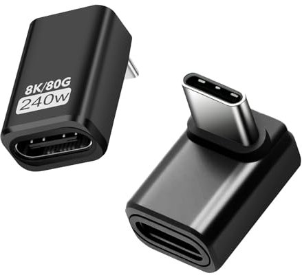 Puiseno 2 Stück USB-C Adapter, unterstützt Thunderbolt 5, 240W, 80Gbps,Kompatibel mit allen USB-C Geräten Aufladen, Video, Audio verlustfrei,Senkrecht Abgewinkelt,Schwarz