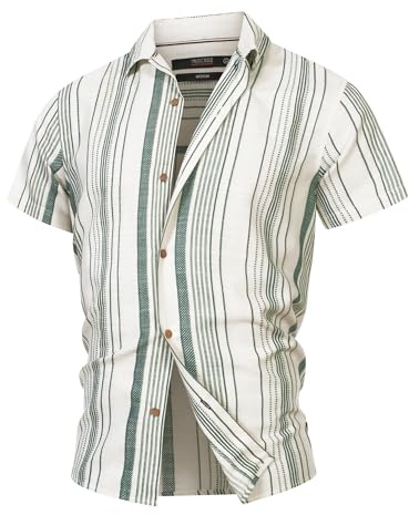 Indicode Herren INKiss Kurzarmhemd Sommerhemd im Retro-Look mit Kent-Kragen | Gestreiftes Kurzarmhemd mit Kentkragen und weicher Qualität, Herrenhemd, Sommerhemd, Freizeithemd, Casualhemd für Männer