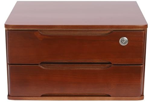 HOARLICN Schubladenbox Schreibtisch, Box Abschließbar 5kg Tungholz Mit 5-Stufiger Organizer Schlüssel Anti-Rutsch-Pads Für Büro, Schlafzimmer,Arbeitszimmer (Walnuss, 2 Lagen)