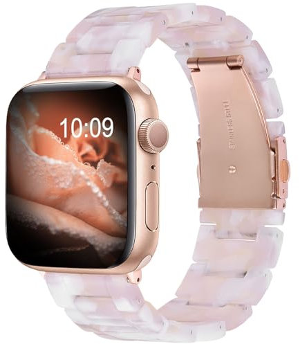 V.R.HOPE leichte Moderes Harz Armband kompatibel mit Apple Watch Armband Series 7/8/9/SE/10/ 41mm 40mm 38mm 42mm Damen und Herren, für Apple Watch Series 6/5/4/3/2/1 - Pollen-Rose Gold
