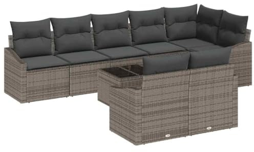 vidaXL 8-teiliges Garten-Sofa-Set mit Kissen in Grau aus Poly-Rattan – modulares Outdoor-Sofa, perfekt für Deine Terrasse oder den Balkon. Super für gemütliche Abende im Freien.