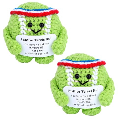 TOYMIS 2stk Positiver Tennisball, Emotionale Plüsch-Inspirations-Unterstützungspuppe mit Positiver Karte Gestricktem Tennisball Inspirierenden Geschenken für Sportliebhaber und Desktop-Party-Dekor