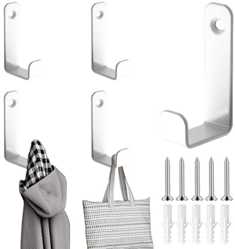 Lytonix 5 Stück Garderobenhaken Weiß, L-Form Kleiderhaken Wand Einzeln | Moderne Design Wandhaken zum Schrauben, Metall Handtuchhaken zum Bohren, Robuster Haken Wand für Handtuch Schals Handtaschen