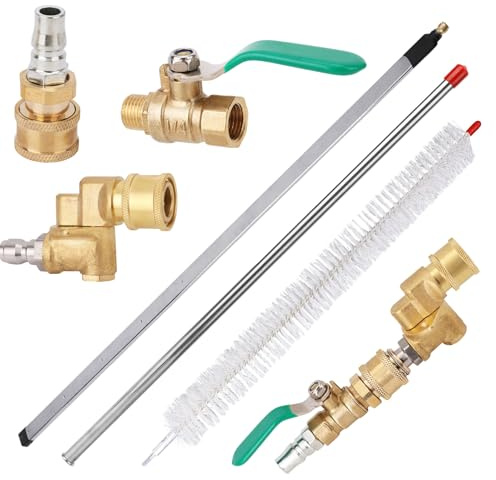 Diegimr 6pcs 5-Hole 38.58in Radiator Cleaning Kit, Radiator Cleaner Wand with Connectors Valve Switch Flush Brush Metal Pole Practical Pressure Washer Accessories for Car Truck Washing