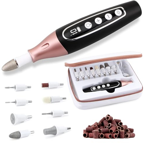 Maniküre Pediküre set, AOMEES Aufladbar Elektrische Nagelfeileset mit 9 Hochwertigen Nagelpflege Aufsätzen, 10 Geschwindigkeitsstufen, LED Licht (Schwarzgold)