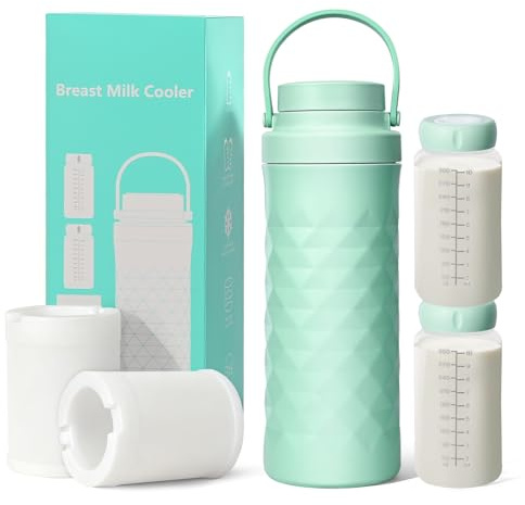 Tragbarer Muttermilchkühler für Draußen mit 360°-Kühlung (600ml), 24h Frische, BPA-frei mit 2 Babyflaschen für Reisen und Arbeit: großer Reise-Muttermilchkühler zur Aufbewahrung von Muttermilch