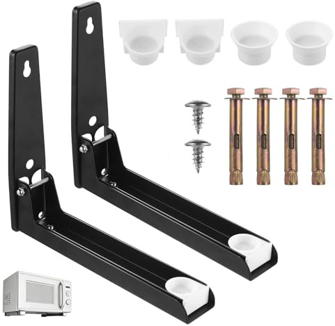 2 StückMikrowelle Regal, Mikrowellenhalterung Wand, Mikrowelle Halterung Wand, Faltbare Mikrowelle Wandhalterung, Universal Mikrowellen Halterung mit Ausziehbaren Armen für Backofen (Schwarz)