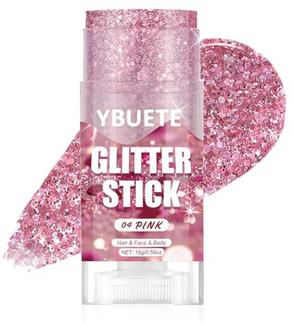 YBUETE Pink Face and Body Glitter Stick for Fairy Sparkling Makeup | Hair Lip Eye Glitter Accessories for Women, Highlighting Stick, Cheerful Face Glitter for Festive Parties and Carnivals