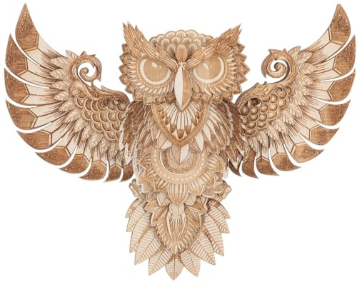 Lurrose Holz Eulen Wanddekoration Kleine Hängende Eulen Dekoration 21x16x3,5cm für Wohnzimmer und Büro Kreatives Eulenornament für Zuhause