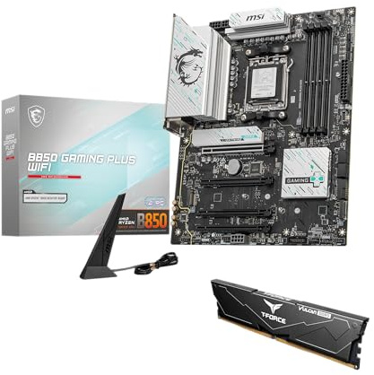 MSI B850 Gaming Plus - Placa Base WiFi, ATX, Compatible con procesadores AMD Ryzen 9000-7000, Memoria AM5-DDR5 8200+ MT/s (OC), PCIe 5.0x16 y 4.0x16, M.2 Gen5, Wi-Fi 7,5G LAN + RAM DDR5 de Alta