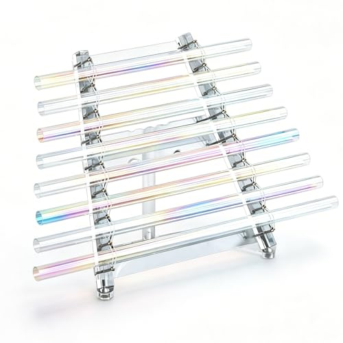 Crystal Bowls Sound Healing 432Hz 8 Note Quartz Singing Harp with Integrated Rear Handle and Alumina Storage Case for Wellness Center Spa Therapy Salon Rainbow-colored