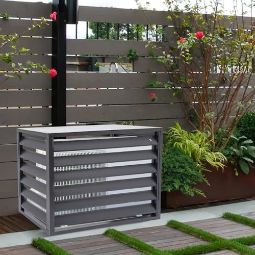 Scumlovy Outdoor Metal Air Conditioner Fence Screen - 39.4 x 19.7 Privacy Enclosure for AC Units 4 Panels Free Standing Dark Gray Weather-Resistant Protection