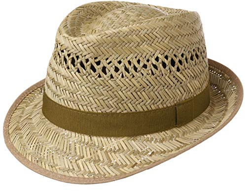 Lipodo Airy Trilby Strohhut Damen/Herren - Made in Italy - Aus 100% Stroh - Luftiges Kopfklima - Breite Ripsbandgarnitur aus Stoff - Sommerhut - Strandhut - Fedora Frühjahr/Sommer Natur L (58-59 cm)