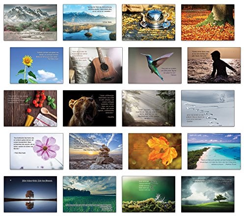 Achtsamkeit, Lebensweisheiten, inspirierende Zitate mit Bildern 20 verschiedene Postkarten Set/Postcrossing
