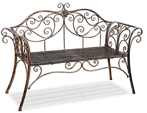 HLC Banc de Jardin Fer Forgé, Banc de Jardin Deux Places avec Dossier décoratif en Fer forgé, Banc de Jardin Rétro, 2 Places, 133 * 90 * 49cm, Balcon, Terrasse, Antirouille