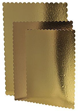 Vassoio Ala Rettangolare 46x66cm - Oro in Cartone - Piatto Sottotorta con smerlo Rigido - portatorta - Ideale per Il Trasporto di Torte e Dolci