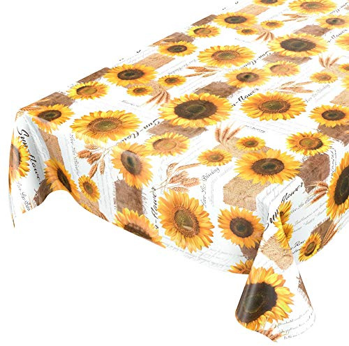 ANRO Tischdecke Wachstischdecke Wachstuch Wachstuchtischdecke Sonnenblumen Sommer Weizen Gelb 180 x 140cm eingefasst