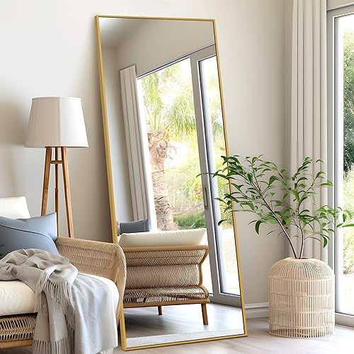 NeuType 163x54cm Ganzkörperspiegel Standspiegel Spiegel Groß Wandspiegel mit Ständer zum Stehen oder Anlehnen an die Wand, Bodenspiegel für Schlafzimmer Badezimmer Wohnzimmer Rechteckiger(Gold)