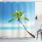 ABAKUHAUS Tropical Rideau de Douche, Palmiers Caribbean, Tissu Ensemble de Décor de Salle de Bain avec Crochets, 175 cm x 220 cm, Bleu Vert Beige