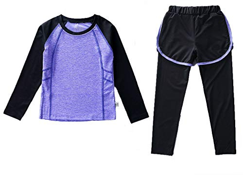Echinodon Mädchen 2tlg Sport Set Schnelltrockend Langarmshirt + Hose mit Shorts Anzug für Yoga Jogging Training