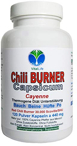 Red Chili F-BURNER Capsicum 120 Cayenne Kapseln (Fett) Stoffwechsel & Diät Unterstützung durch Gewichtsmanagement NATUR pur. 26590-1