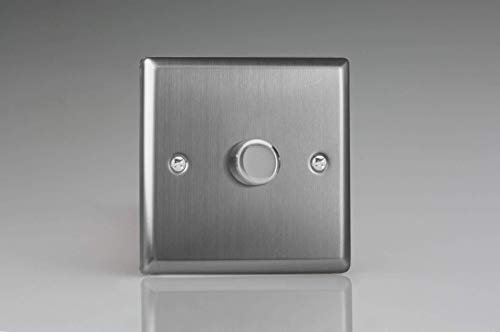 Varilight 1-Gang 2-Way V-Pro Push On/Off Rotary LED Dimmer 1 x 0-120W Brushed Steel